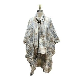 Vintage Plaid Wool Cape Poncho Jacket Scarf 33" L